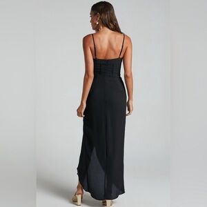 Showpo Andrina Midi Dress - High Low Wrap Corset Dress In Black